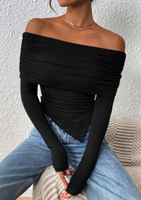 PRETTYGARDEN Women's Long Sleeve Shirts Off Shoulder Tops Going Out Slim Fitted Y2K Blouses Fall Fashion Clothes