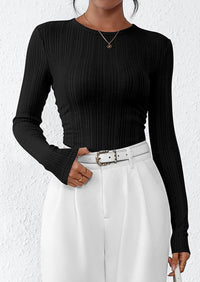 PRETTYGARDEN Crew Neck Long Sleeve Cute Going Out Tops for Women Casual Basic Slim Fit Womens Pullover Shirts PRETTYGARDEN