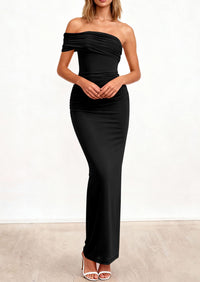 PRETTYGARDEN Women's Wedding Guest Cocktail Dresses One Off The Shoulder Ruched Bodycon Formal Maxi Party Summer Outfits PRETTYGARDEN