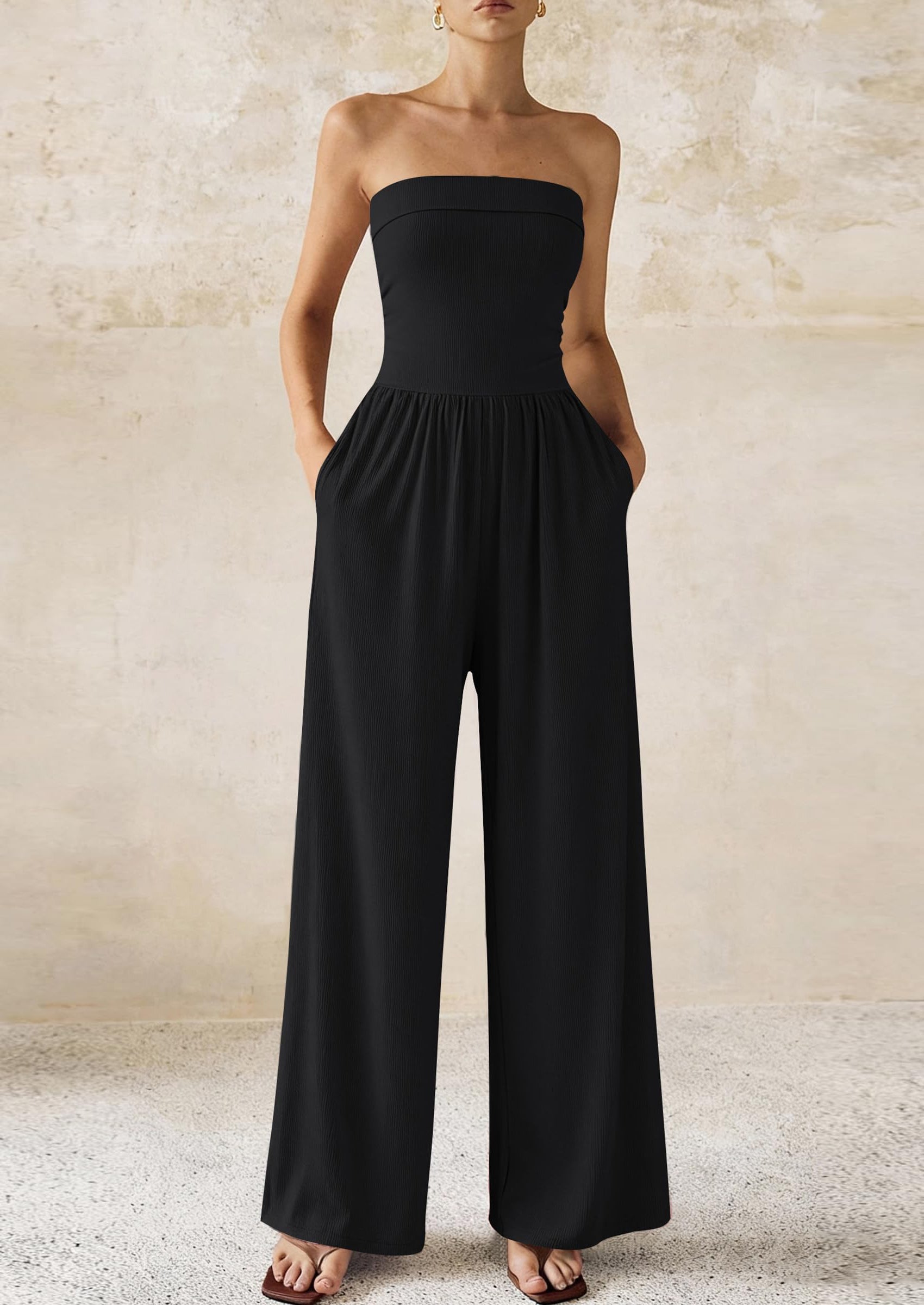 PRETTYGARDEN Tube Jumpsuits for Women Dressy Casual Off Shoulder Wide Leg Rompers Jumper One Piece Vacation Summer Outfits PRETTYGARDEN