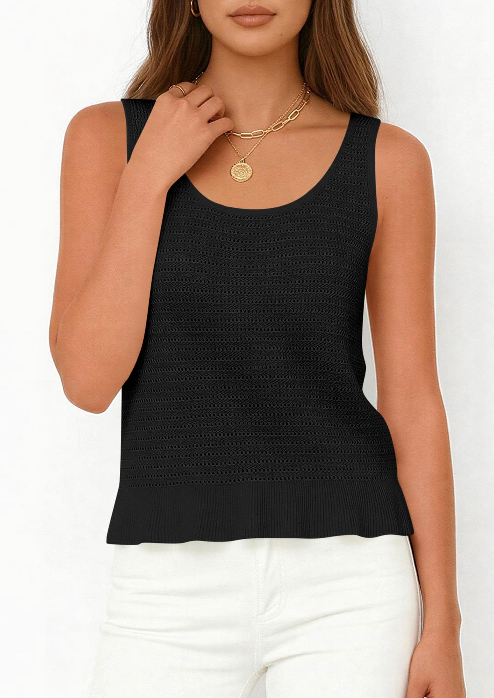 PRETTYGARDEN Womens Spring Crochet Tops Summer Sleeveless Scoop Neck Boho Sweater Tank Top Cute Beach Vacation Clothes PRETTYGARDEN