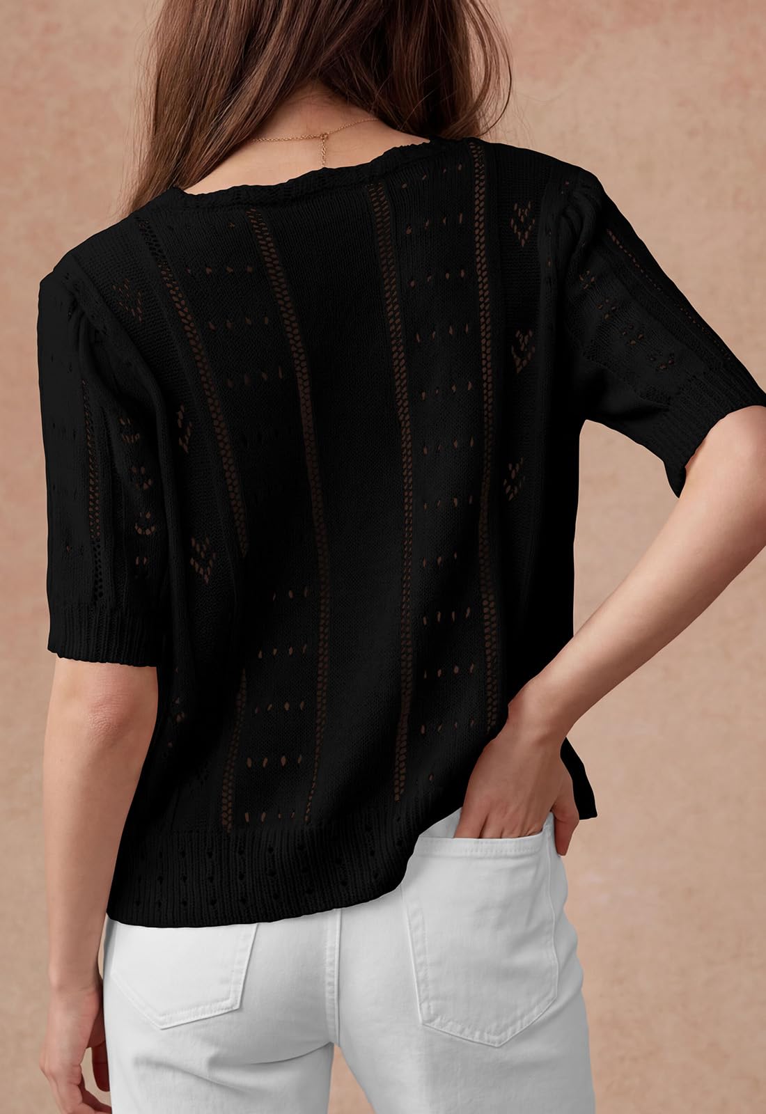 PRETTYGARDEN Womens Short Sleeve Crochet Knit Sweater Spring Fashion Button Down Lightweight Cardigans Summer Tops PRETTYGARDEN