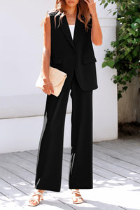 Sleeveless Suit Vest And Wide Leg Pants Business Casual Blazer Set