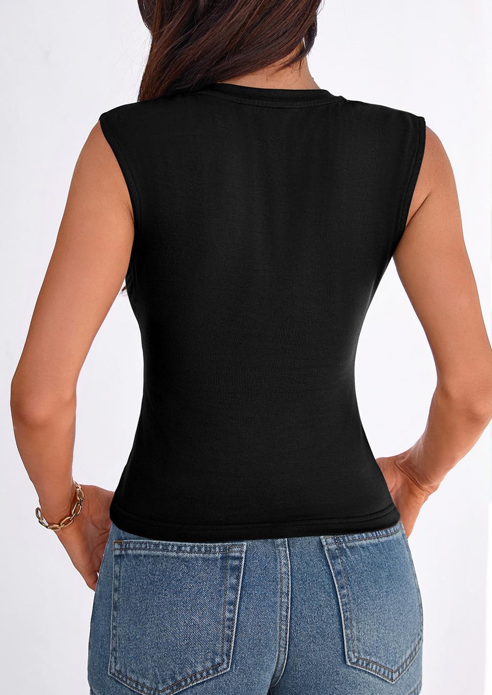 PRETTYGARDEN Womens T Shirts Spring Fashion V Neck Sleeveless Cute Going Out Tops Plain Fitted Tank Top Y2k Outfits PRETTYGARDEN