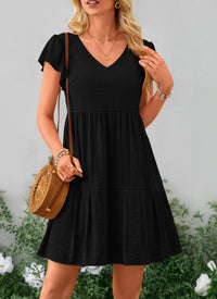 Summer Casual Cap Sleeve V Neck Tiered Ruffle Swing A Line Dresses