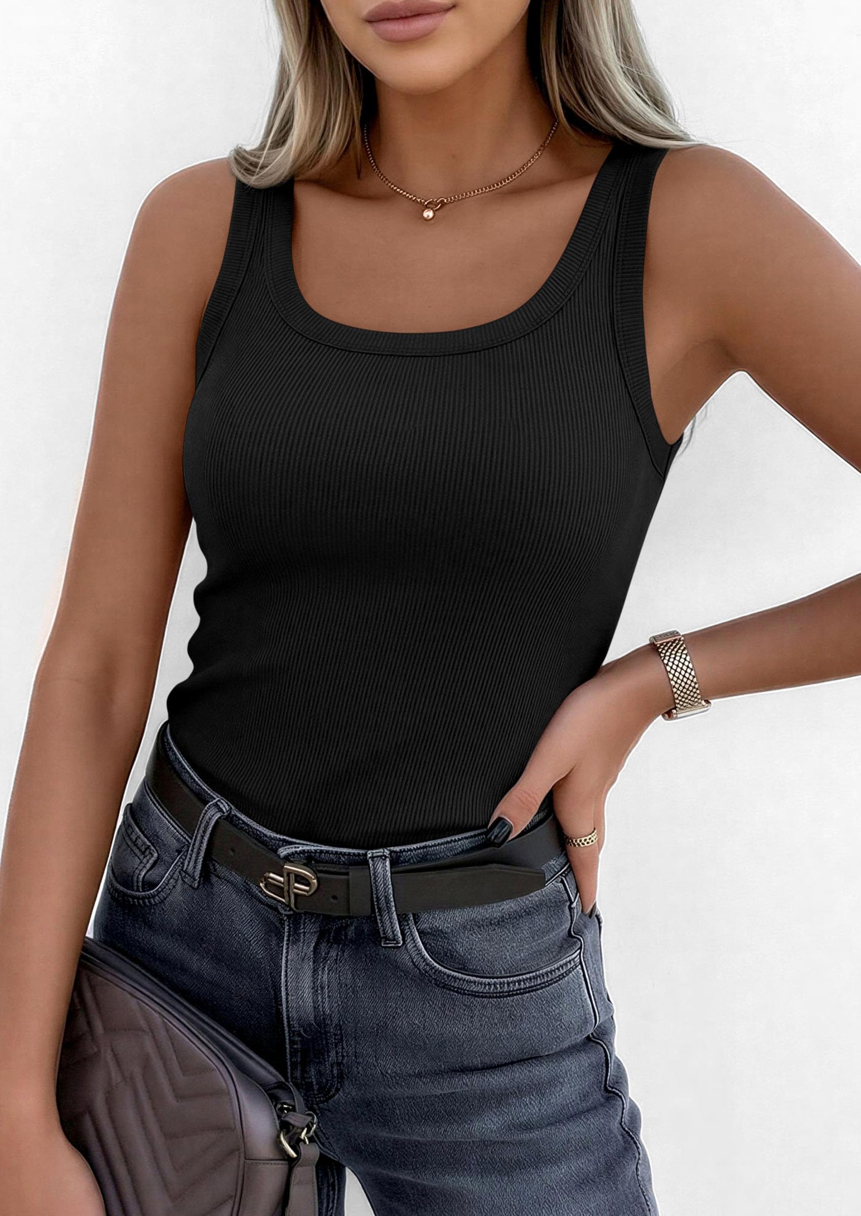 PRETTYGARDEN Womens Summer Tops Spring Cute Sleeveless Scoop Neck Workout Tank Top Casual Ribbed Knit Basic Cami Shirts PRETTYGARDEN