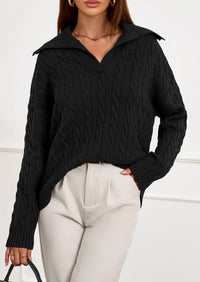 PRETTYGARDEN Fall Cable Knit Oversized Sweaters for Women Polo V Neck Long Sleeve Casual Chunky Sweater Pullover Tops PRETTYGARDEN