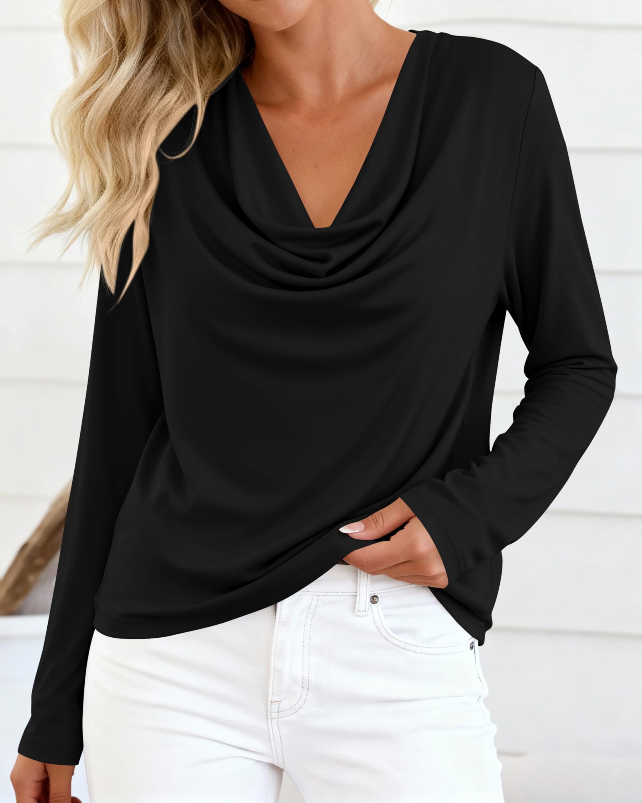 PRETTYGARDEN Womens Spring Tops Dressy Cowl Neck Long Sleeve Shirts Loose Business Casual Blouses Teacher Tunic Top PRETTYGARDEN