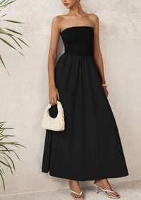 PRETTYGARDEN Women Summer Elegant Strapless Maxi Dress Tube Top Dress A Line Flowy Long Wedding Party Cocktail Dresses