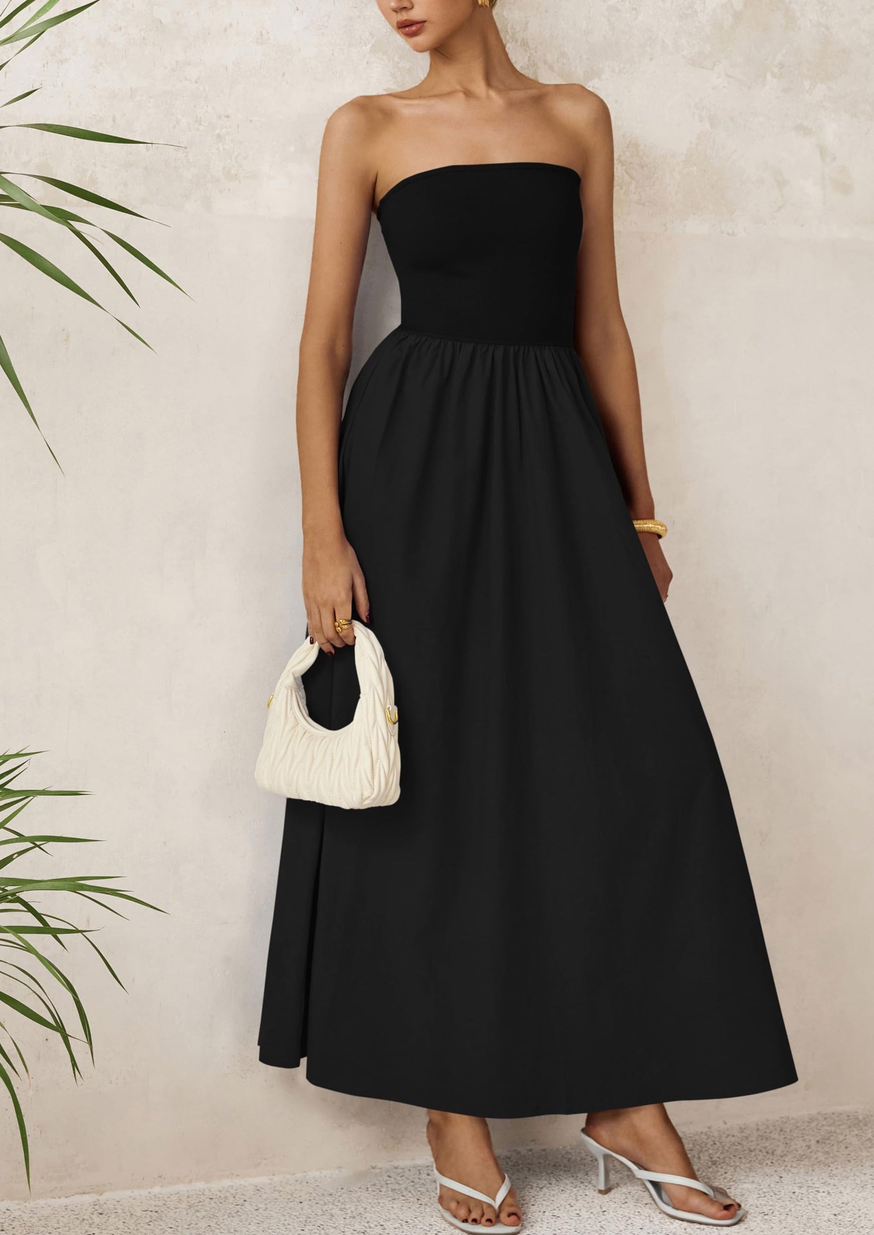 PRETTYGARDEN Women Summer Elegant Strapless Maxi Dress Tube Top Dress A Line Flowy Long Wedding Party Cocktail Dresses