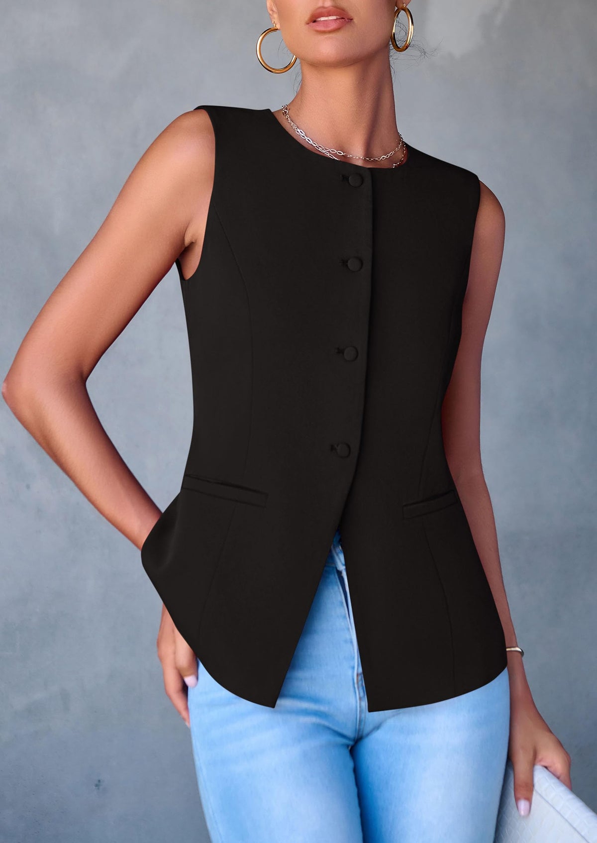 Women's Summer Suit Vest Tops 2025 Dressy Business Casual Sleeveless Button Down Trendy Fashion Blazer Waistcoat