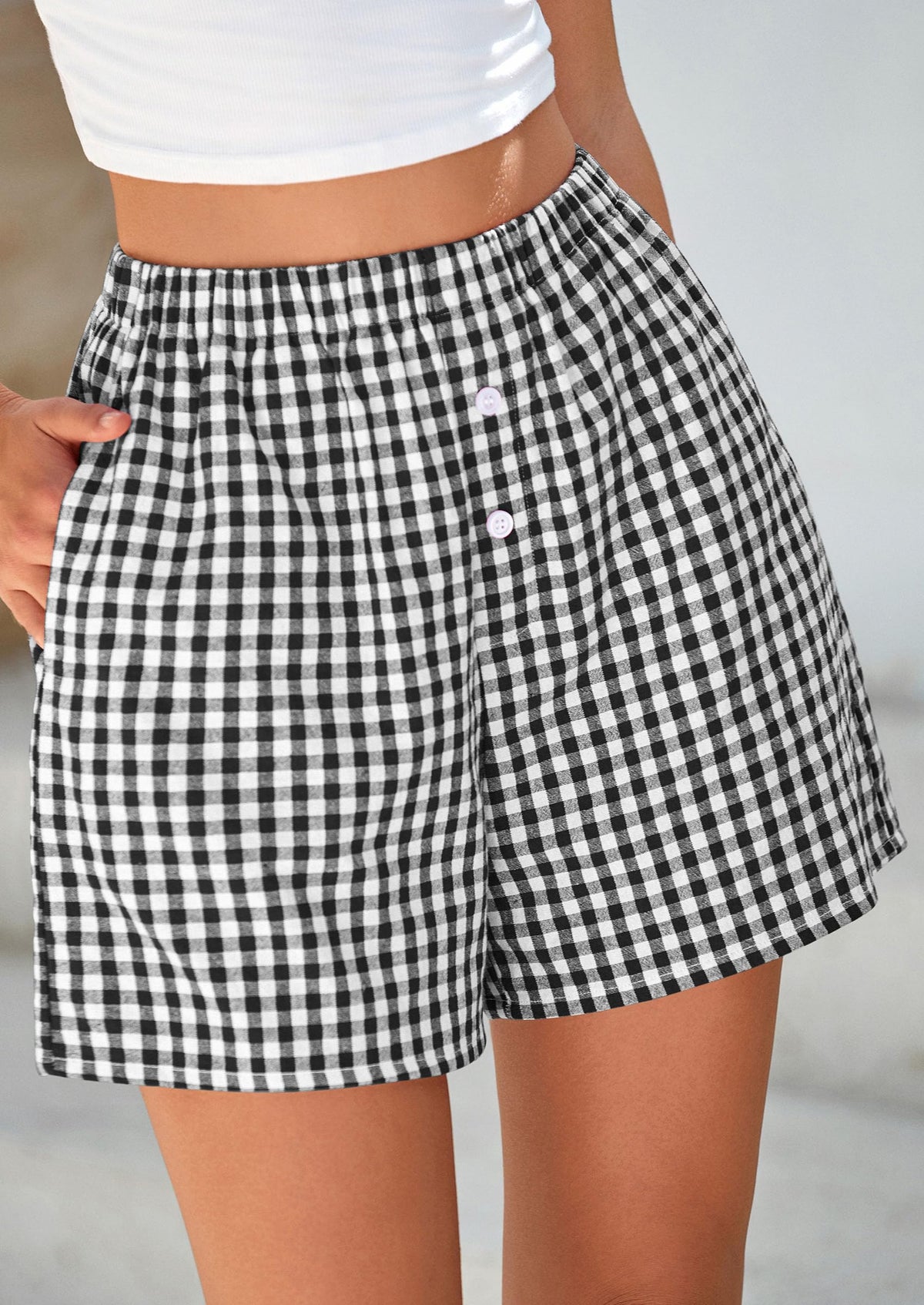 Womens Boxer Shorts 2025 Summer Casual Lounge Sleep Gingham Pajama Y2K Plaid Short Pants with Pockets