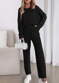 PRETTYGARDEN Womens 2 Piece Matching Lounge Sets Fall Long Sleeve Boatneck Sweatsuit Drawstring Sweatpants Pockets