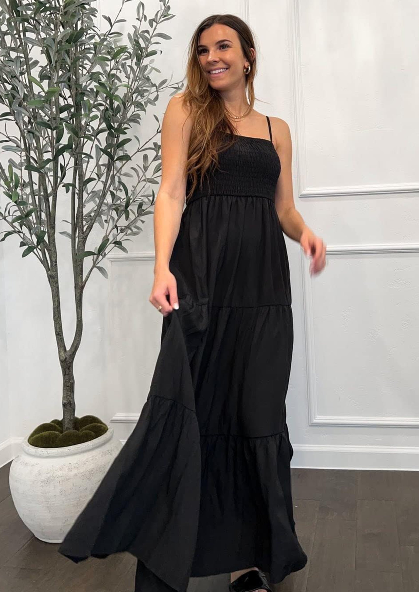 PRETTYGARDEN Women's Summer Maxi Dress Casual Boho Sleeveless Spaghetti Strap Smocked Tiered Long Beach Sundresses PRETTYGARDEN