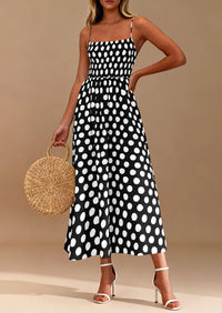 PRETTYGARDEN Womens Summer Dresses Spring Sleeveless Spaghetti Straps Casual Midi Dress Polka Dot Smocked Beach Sundress PRETTYGARDEN