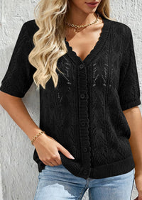 PRETTYGARDEN Short Sleeve Crochet Knit Summer Cardigans for Women Lightweight Button Down Hollow Out Sweater Beach Cover Up PRETTYGARDEN