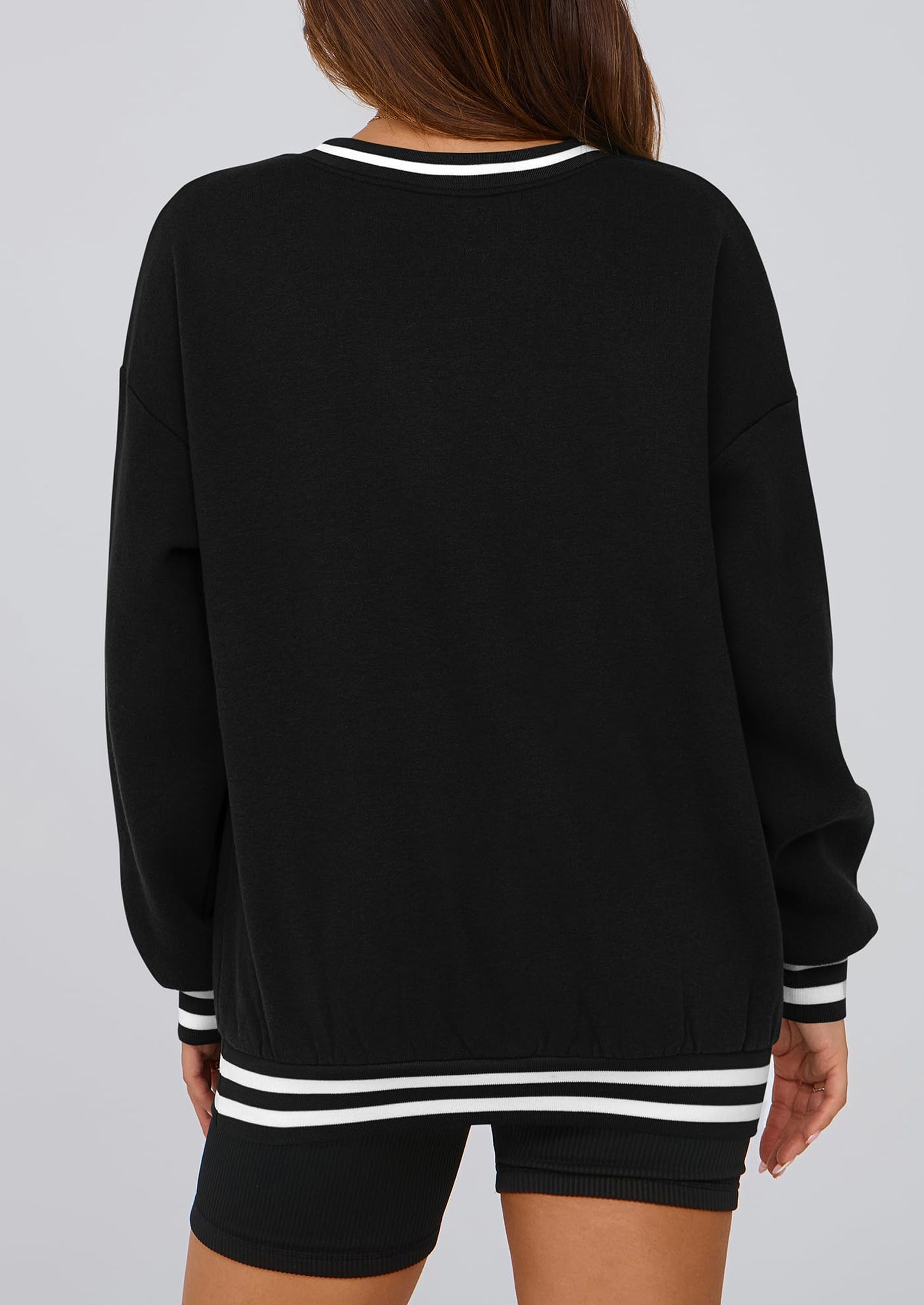 PRETTYGARDEN Women's Oversized Sweatshirts Casual Long Sleeve Stripes Knit V Neck Pullover Top Fall Teens Preppy Clothes