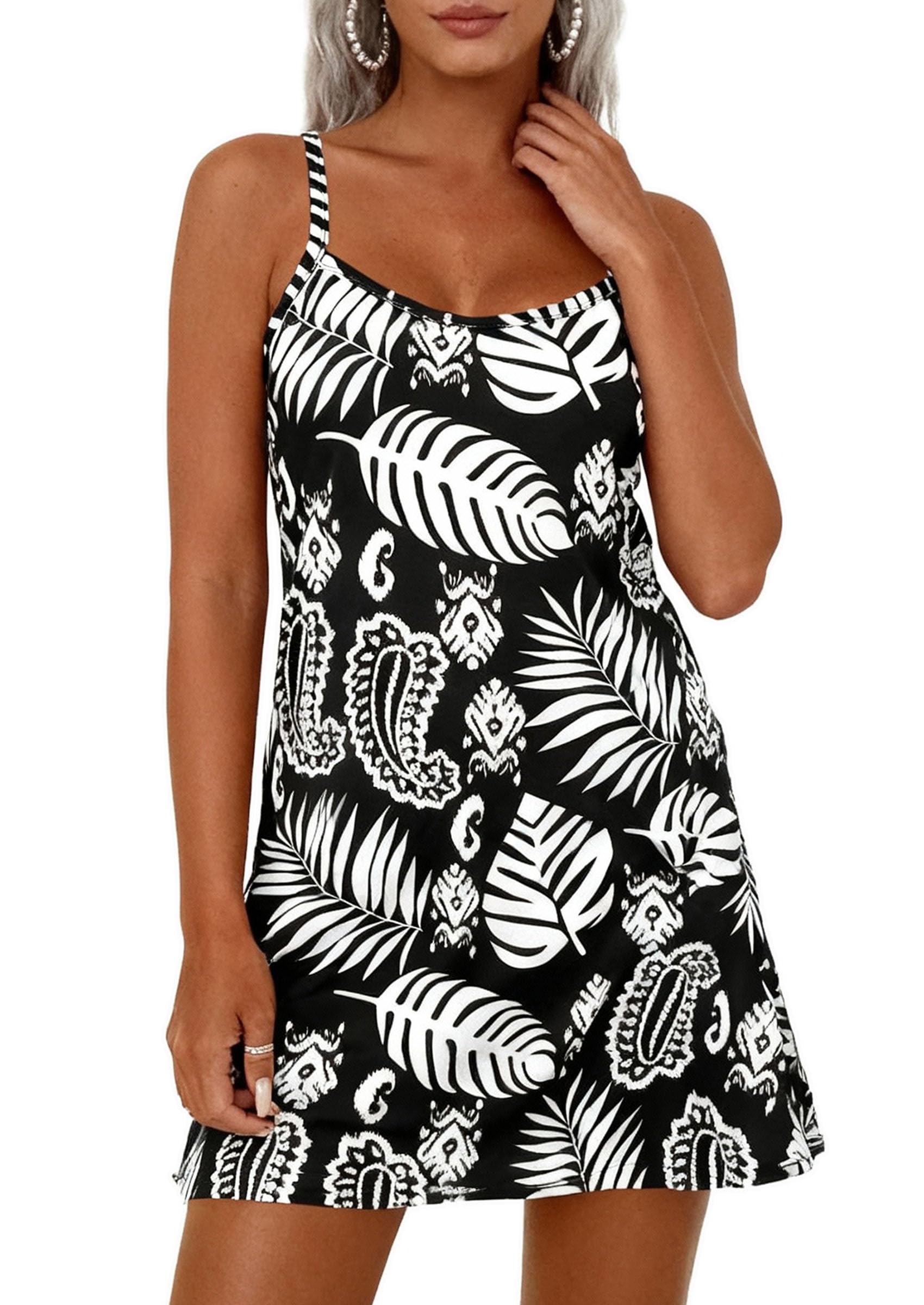 PRETTYGARDEN Women's Summer Dresses Casual Print Spaghetti Strap Sleeveless Sundress Beach Vacation Cover Ups PRETTYGARDEN