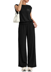 PRETTYGARDEN Women's Summer 2 Piece Lounge Sets Cap Sleeve Tops Wide Leg Pants Workout Sets Loose Casual Tracksuit PRETTYGARDEN