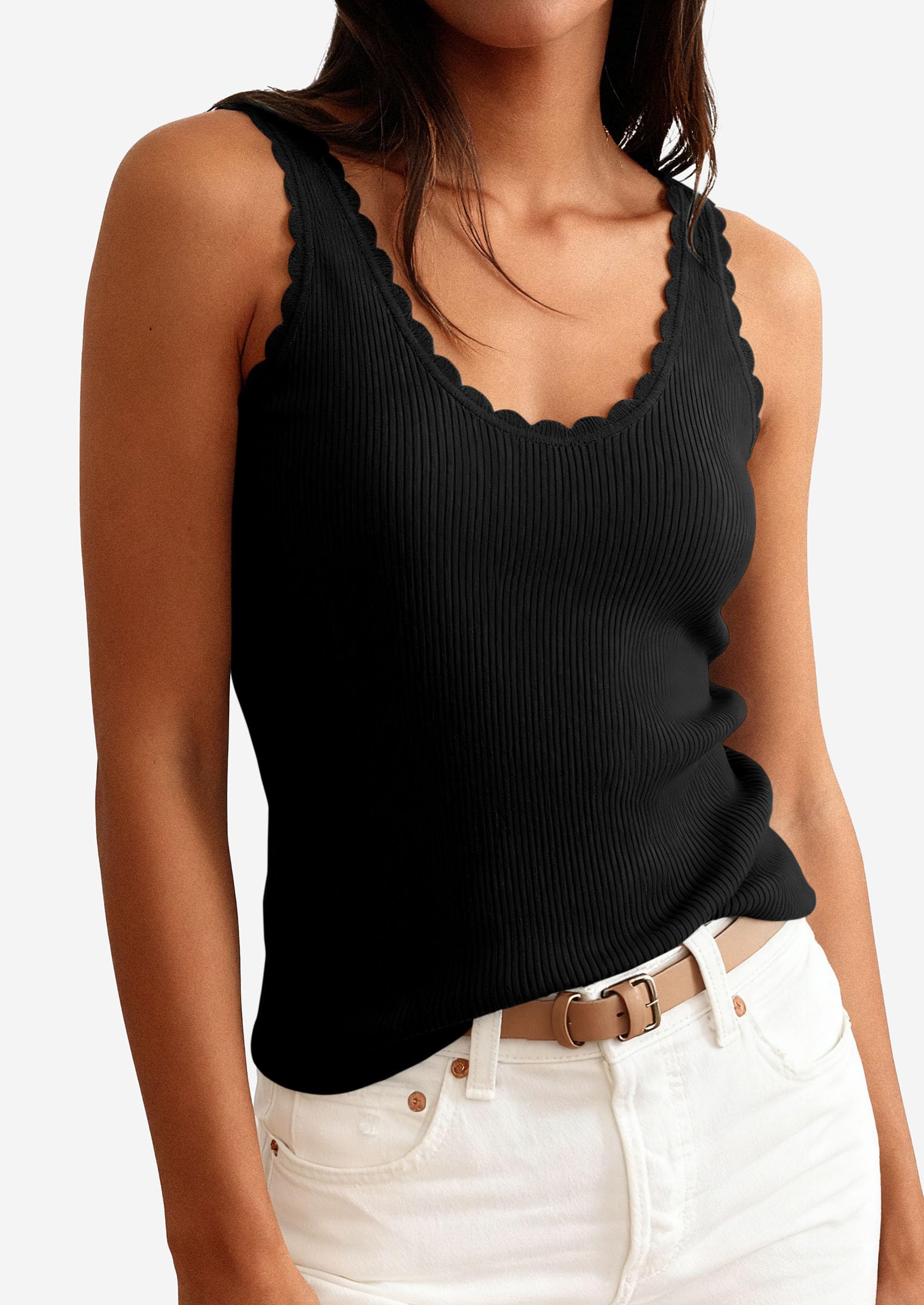 PRETTYGARDEN Womens Summer Sleeveless Tank Tops V Neck Ruffle Lightweight Ribbed Knit Shirt Casual Going Out Top PRETTYGARDEN