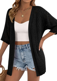 PRETTYGARDEN Summer Cardigan Sweaters for Women Lightweight  Short Sleeve Knit Coverup Spring Beach Vacation Clothes PRETTYGARDEN