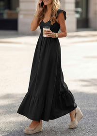 PRETTYGARDEN Women's Summer Casual Maxi Dresses Cap Sleeve V Neck Smocked Long Pockets Party Sundress Vacation Outfits PRETTYGARDEN