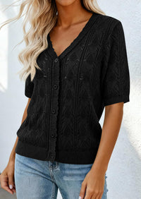PRETTYGARDEN Short Sleeve Crochet Knit Summer Cardigans for Women Lightweight Button Down Hollow Out Sweater Beach Cover Up PRETTYGARDEN