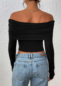 PRETTYGARDEN Women's Long Sleeve Shirts Off Shoulder Tops Going Out Slim Fitted Y2K Blouses Fall Fashion Clothes