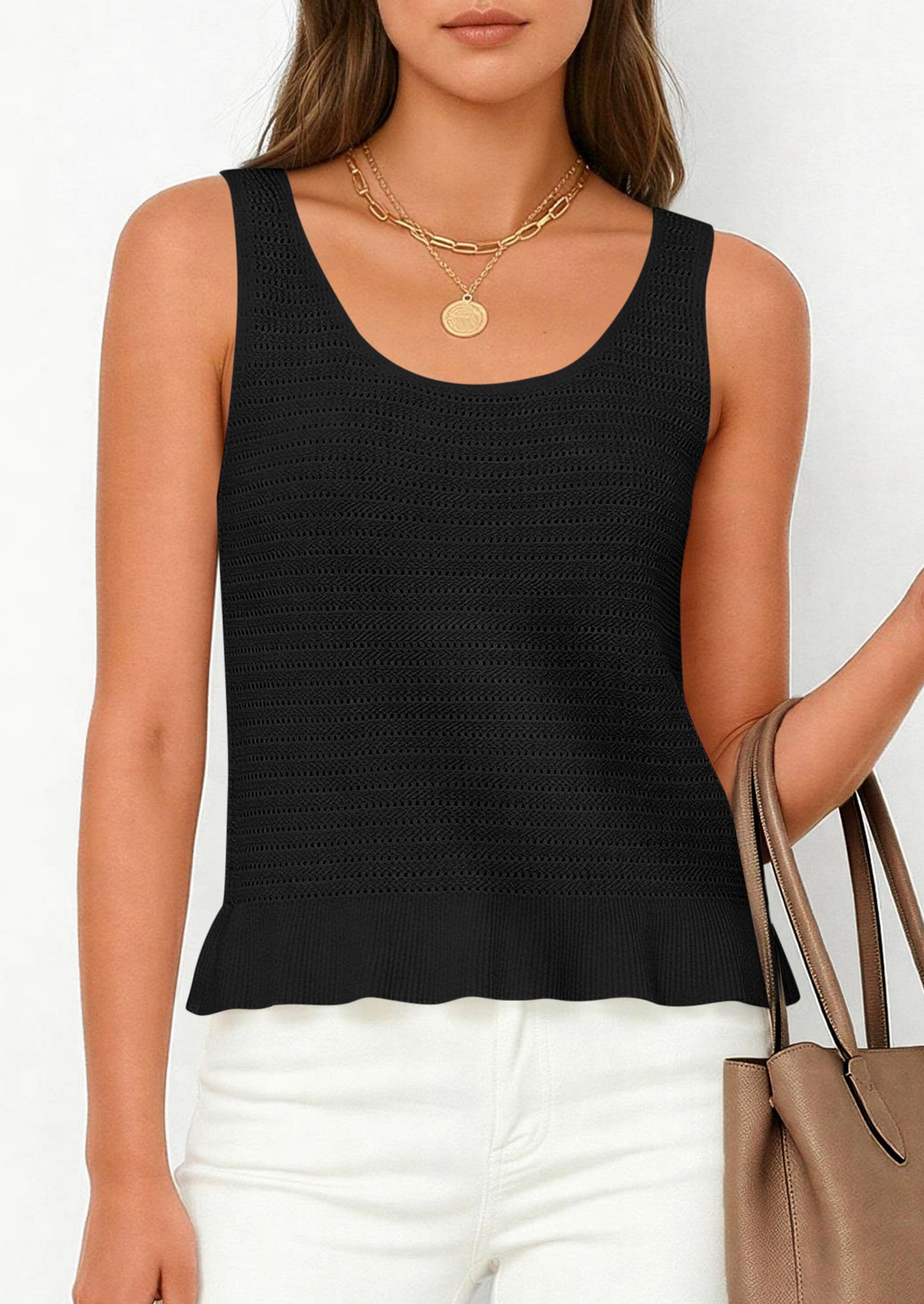 PRETTYGARDEN Womens Spring Crochet Tops Summer Sleeveless Scoop Neck Boho Sweater Tank Top Cute Beach Vacation Clothes PRETTYGARDEN