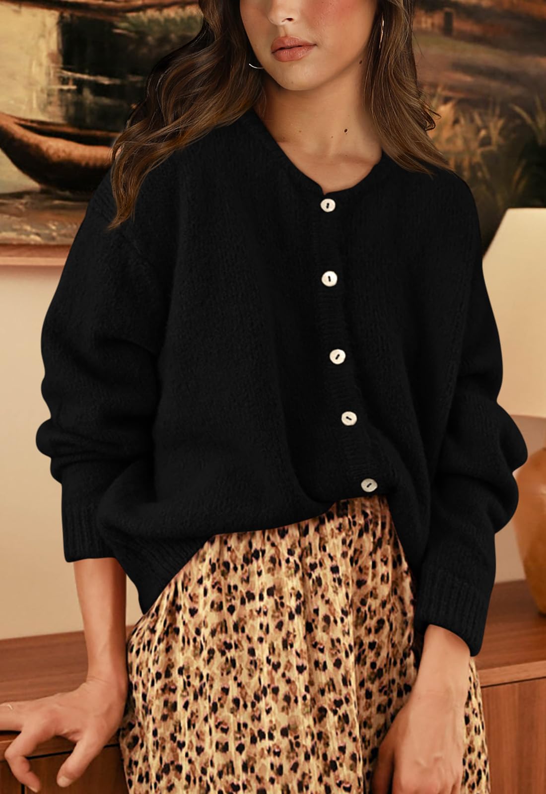 PRETTYGARDEN Long Sleeve Crewneck Button Down Womens Sweaters Fall Open Front Chunky Cardigan Sweaters for Women PRETTYGARDEN