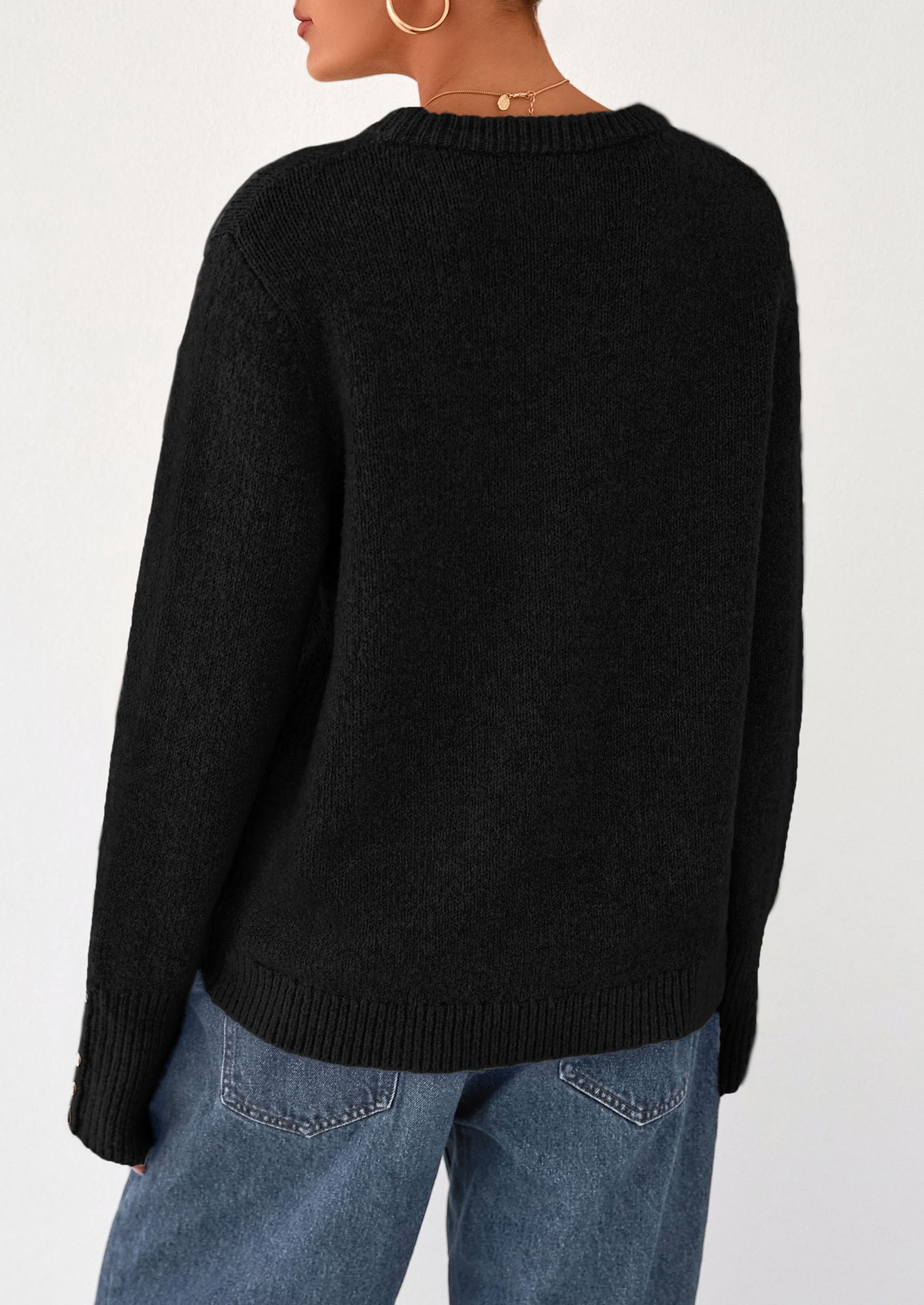 PRETTYGARDEN Womens Sweaters Fall Fashion Casual Crewneck Pullover Button Long Sleeve Cute Knit Tops Winter Clothes