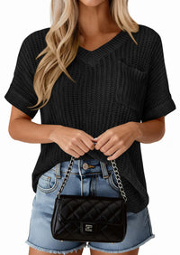 PRETTYGARDEN Women's Spring Short Sleeve Sweaters Lightweight V Neck Casual Going Out Summer T PRETTYGARDEN