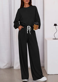 PRETTYGARDEN Womens 2 Piece Sets Long Sleeve Sweatshirt Wide Leg Pants Loose Matching Lounge Set Trendy Fall Outfits