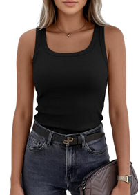 PRETTYGARDEN Womens Summer Tops Spring Cute Sleeveless Scoop Neck Workout Tank Top Casual Ribbed Knit Basic Cami Shirts PRETTYGARDEN