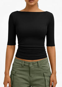 PRETTYGARDEN Womens Summer Short Sleeve Tops Boat Neck Ribbed Knit Slim Fit T Shirt Casual Basic Top Spring Clothes PRETTYGARDEN