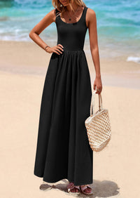 PRETTYGARDEN Womens Summer Casual Scoop Neck Sleeveless Long Dresses Tank Top Patchwork Aline Swing Maxi Dress with Pockets