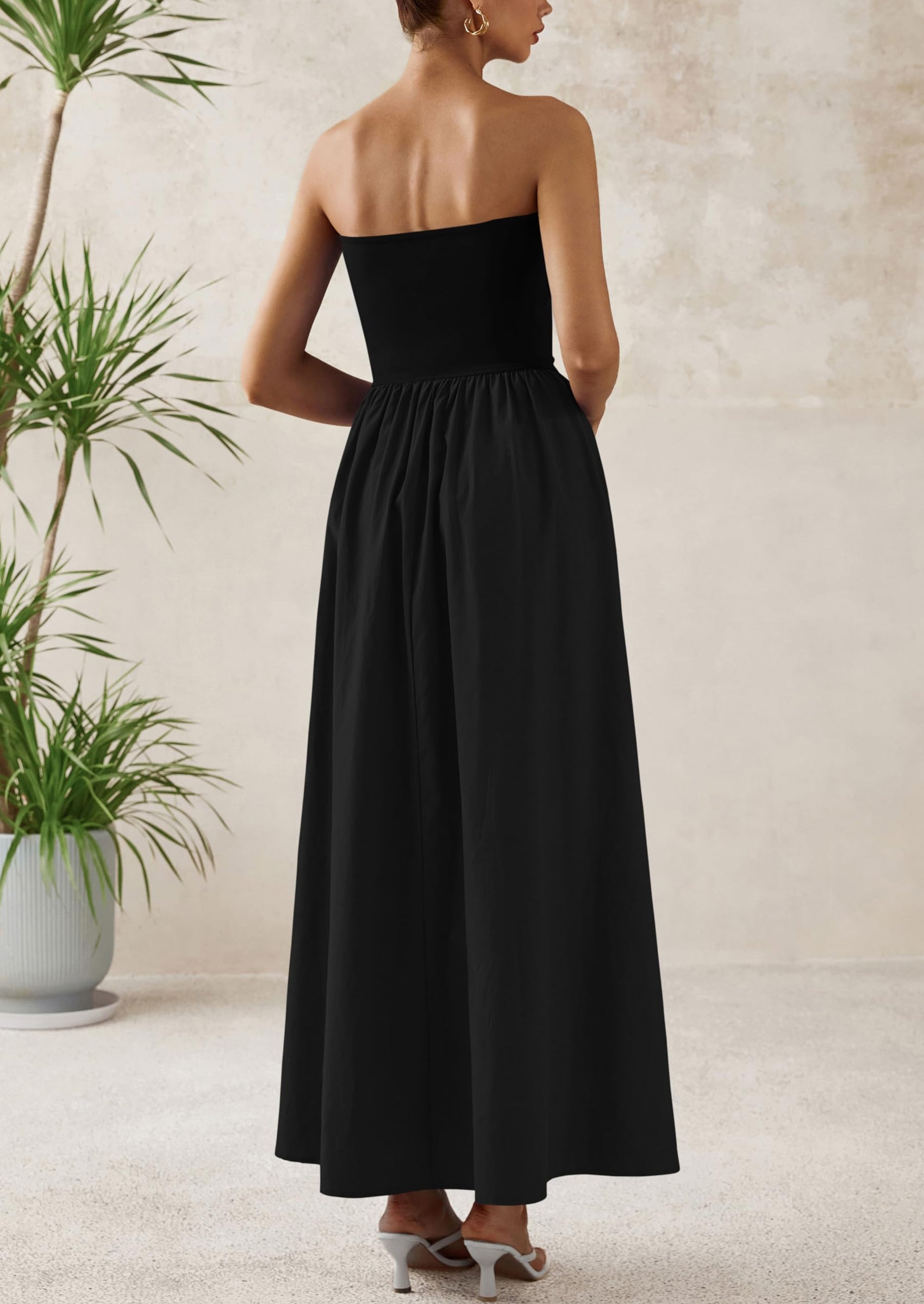 PRETTYGARDEN Women Summer Elegant Strapless Maxi Dress Tube Top Dress A Line Flowy Long Wedding Party Cocktail Dresses