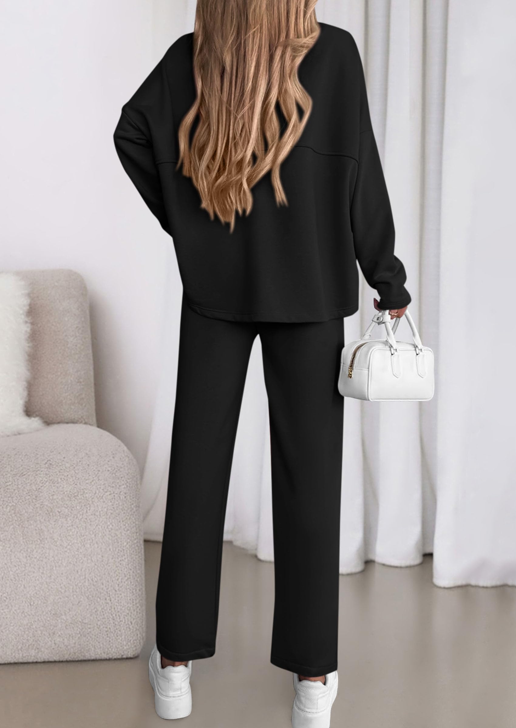 PRETTYGARDEN Womens 2 Piece Matching Lounge Sets Fall Long Sleeve Boatneck Sweatsuit Drawstring Sweatpants Pockets