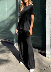 PRETTYGARDEN Summer Lounge Sets for Women 2 Piece Short Sleeve Crewneck Cute Tops and Wide Leg Pants with Pockets Pj Set PRETTYGARDEN