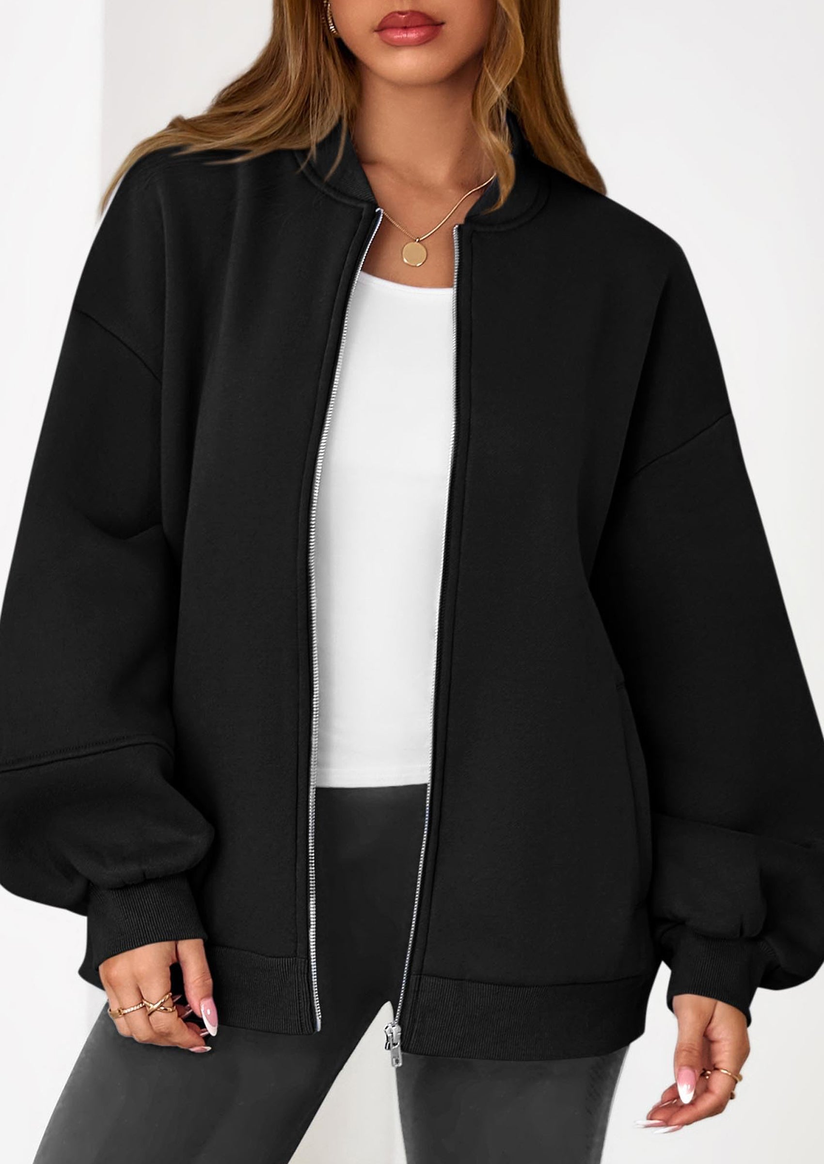 KIRUNDO Oversized Sweatshirt for Women Zip Up Bomber Jacket Fall Fashion Casual Long Sleeve Outerwear Winter Outfits PRETTYGARDEN