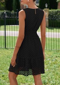 PRETTYGARDEN Women's Summer Dresses Sleeveless V Neck Eyelet Hollow Out Swing A Line Beach Vacation Sun Dress PRETTYGARDEN