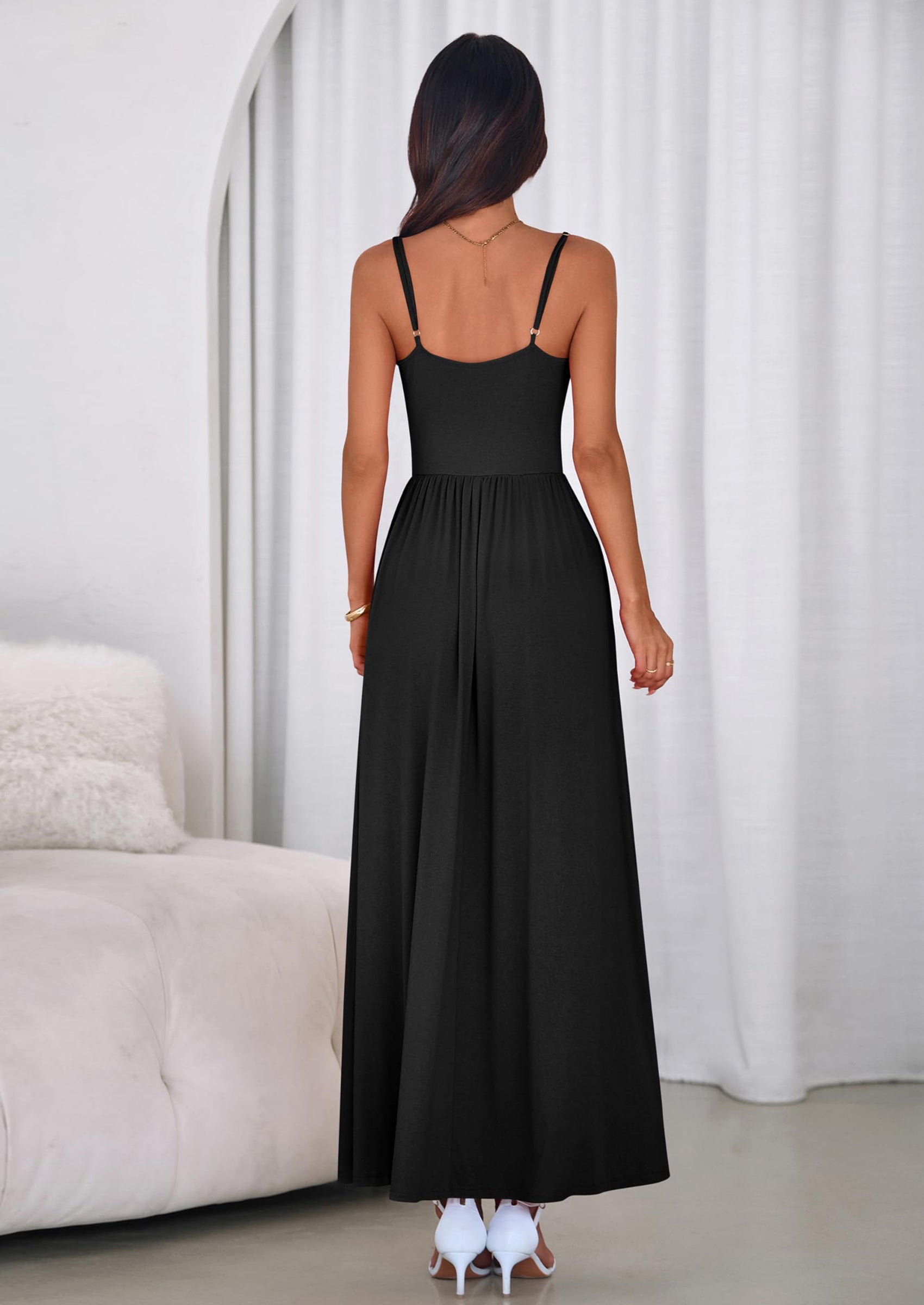 PRETTYGARDEN Womens Spaghetti Strap Maxi Dresses Sleeveless Summer Dress Long Casual Knit Flowy Beach Sundresses with Pockets PRETTYGARDEN