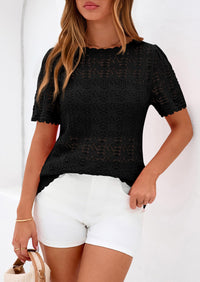 PRETTYGARDEN Women's Short Sleeve Sweater Trendy Crochet Summer Tops Casual Hollow Out Shirts Beach Vacation Clothes PRETTYGARDEN