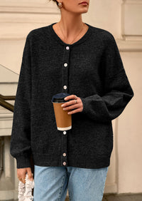 PRETTYGARDEN Fall Long Sleeve Cardigans for Women Trendy Open Front Winter Button Down Crewneck Soft Knit Sweater Jacket