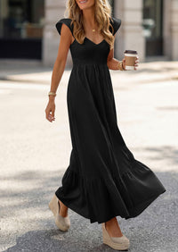 PRETTYGARDEN Women's Summer Casual Maxi Dresses Cap Sleeve V Neck Smocked Long Pockets Party Sundress Vacation Outfits PRETTYGARDEN