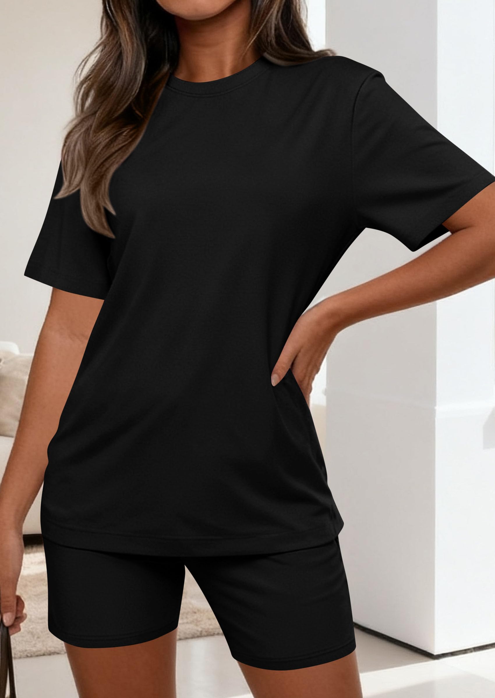 PRETTYGARDEN Women's Two Piece Matching Lounge Sets Summer Casual Tops Short Sleeve Shirts Shorts Travel Airport Outfits PRETTYGARDEN