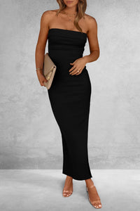 Ribbed Strapless Side Slit Long Going Out Casual Elegant Party Dresses