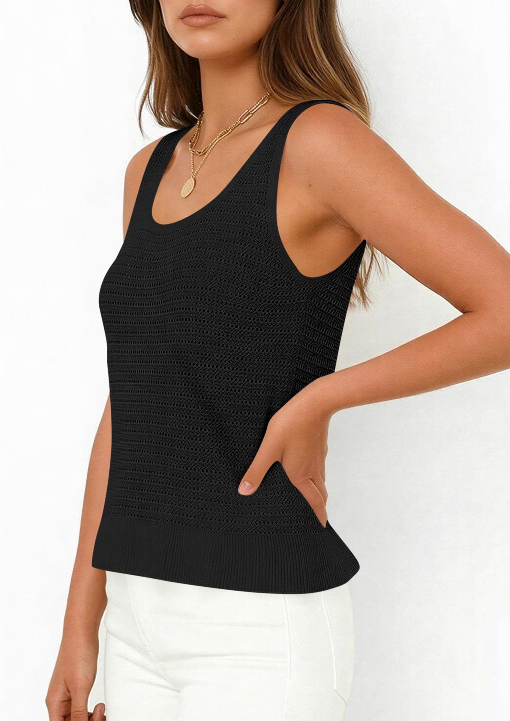 PRETTYGARDEN Womens Spring Crochet Tops Summer Sleeveless Scoop Neck Boho Sweater Tank Top Cute Beach Vacation Clothes PRETTYGARDEN