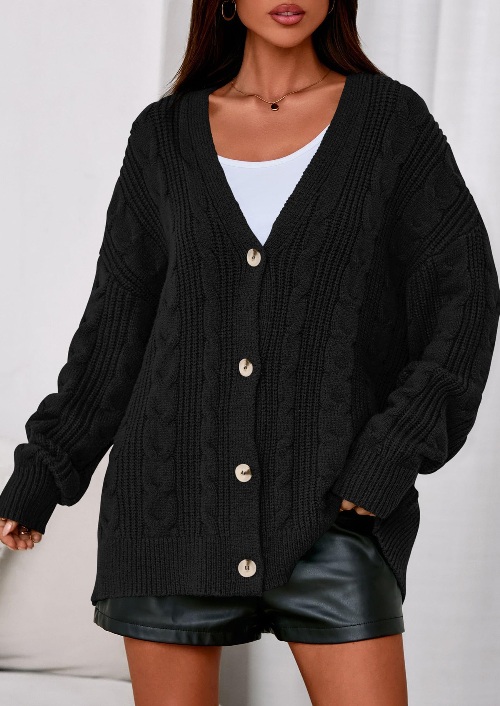 PRETTYGARDEN Women's Cable Knit Sweaters Fall Oversized Chunky Open Front Long Sleeve Cardigan Winter Coats