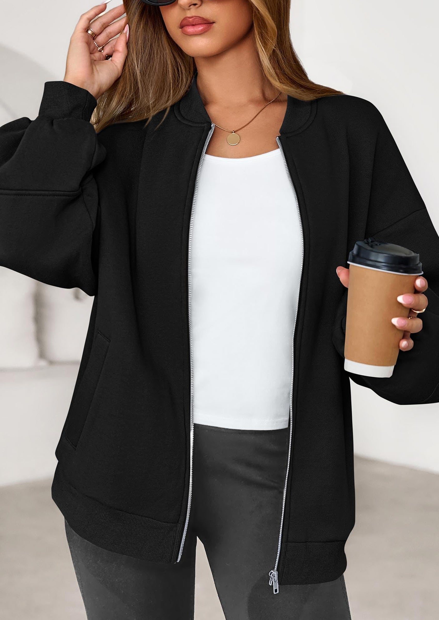 KIRUNDO Oversized Sweatshirt for Women Zip Up Bomber Jacket Fall Fashion Casual Long Sleeve Outerwear Winter Outfits PRETTYGARDEN